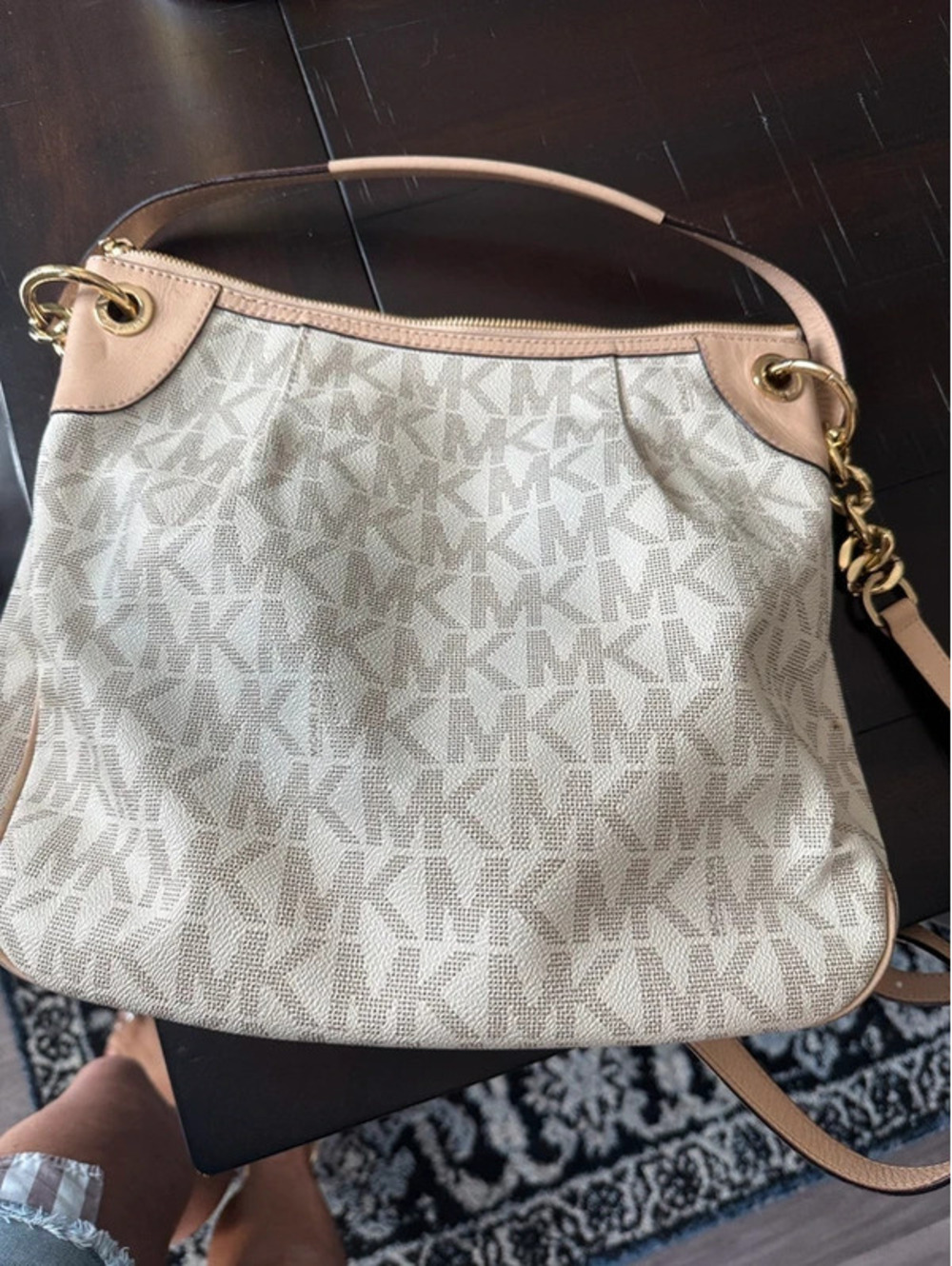 Michael Kors shoulder bag in taupe MK logo canvas. - Picture 6 of 8